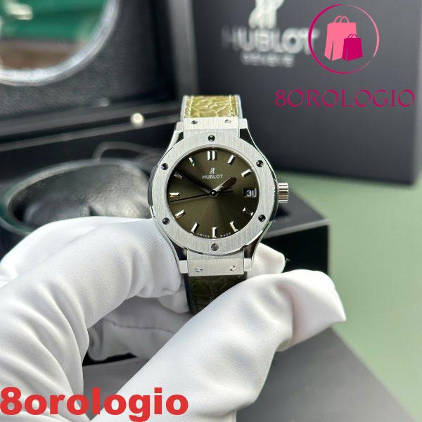 Replica Hublot Classic Fusion Titanio Quadrante Verde Quarzo Cinturino in Pelle Donna 33mm Orologio - immagine 2