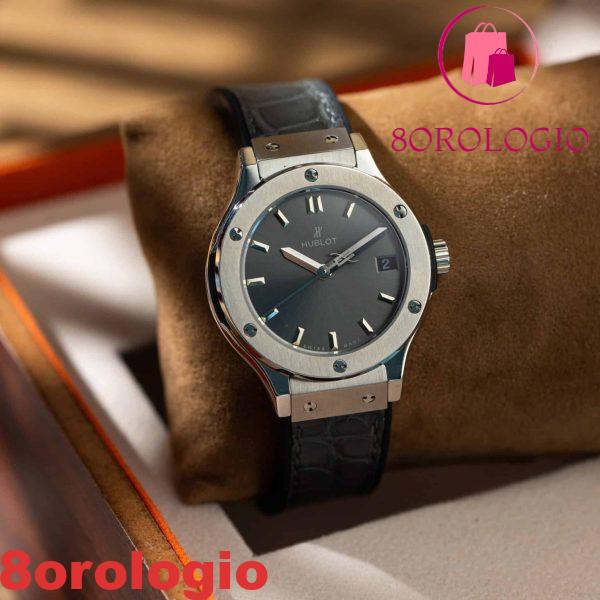 Replica Hublot Classic Fusion Titanio Quadrante Grigio Cinturino in Pelle Orologio Donna 33mm Orologio - immagine 2