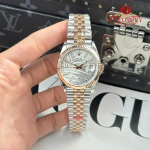 Rolex Datejust 126231 Bicolore Oro Rosa/Acciaio Quadrante Silver Motivo Palmiera Indici Luminosi Jubilee 1:1 Migliore Replica 36mm Orologio