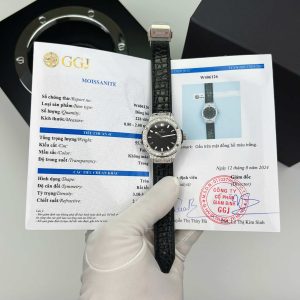 Hublot Classic Fusion Titanium Pavé Quadrante Nero Custom Moissanite Cinturino in Pelle Migliore Replica 33mm Orologio