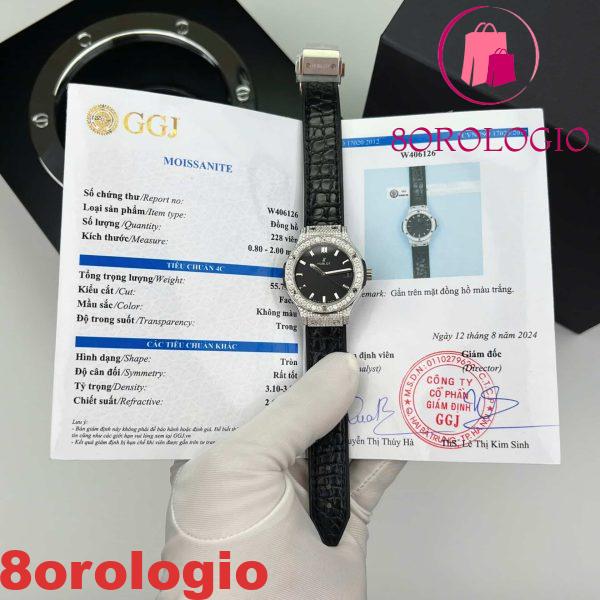 Hublot Classic Fusion Titanium Pavé Quadrante Nero Custom Moissanite Cinturino in Pelle Migliore Replica 33mm Orologio - immagine 2