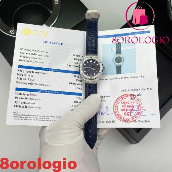 Hublot Classic Fusion Titanium Pavé Quadrante Blu Replica in Pelle Moissanite Personalizzato 33mm Orologio - immagine 2