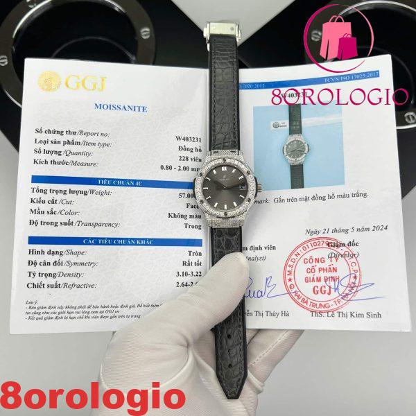 Hublot Classic Fusion Titanium Pavé Quadrante Grigio Moissanite Custom Pelle Migliore Replica 33mm Orologio - immagine 3