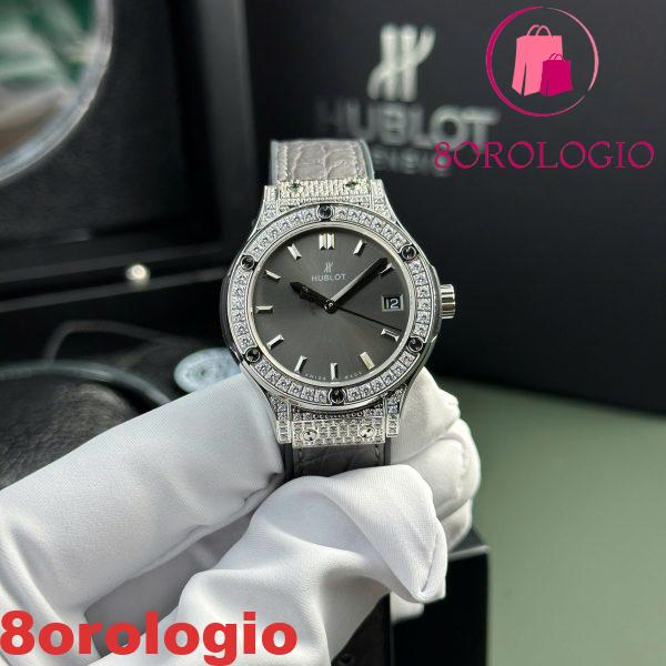Hublot Classic Fusion Titanium Pavé Quadrante Grigio Cinturino in Pelle Donna Replica 33mm Orologio - immagine 2