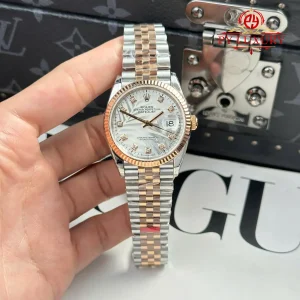 Replica Rolex Datejust 126231 Bicolore Oro Rosa Quadrante Motivo Palma Argento con Diamanti Bracciale Jubilee Migliore 1:1 36mm Orologio