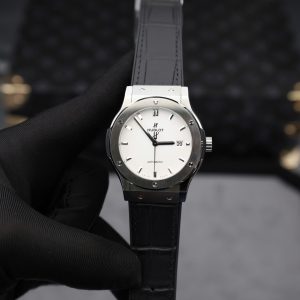 Hublot Classic Fusion Cassa in Titanio Quadrante Bianco Cinturino in Pelle 42mm Replica 1:1 Orologio