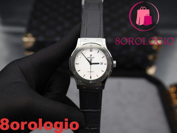 Hublot Classic Fusion Cassa in Titanio Quadrante Bianco Cinturino in Pelle 42mm Replica 1:1 Orologio
