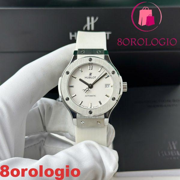 Replica Hublot Classic Fusion Titanio Quadrante Bianco Cinturino in Gomma Bianca 38mm Orologio - immagine 2