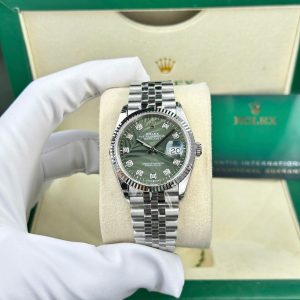 Replica Rolex Datejust 126234-0055 Quadrante Motivo Foglie di Palma Verde Oliva con Diamanti Jubilee VSF 36mm Orologio
