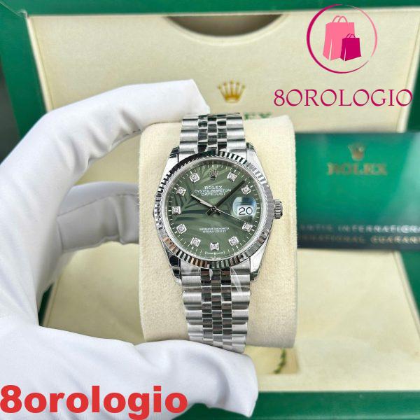 Replica Rolex Datejust 126234-0055 Quadrante Motivo Foglie di Palma Verde Oliva con Diamanti Jubilee VSF 36mm Orologio - immagine 2