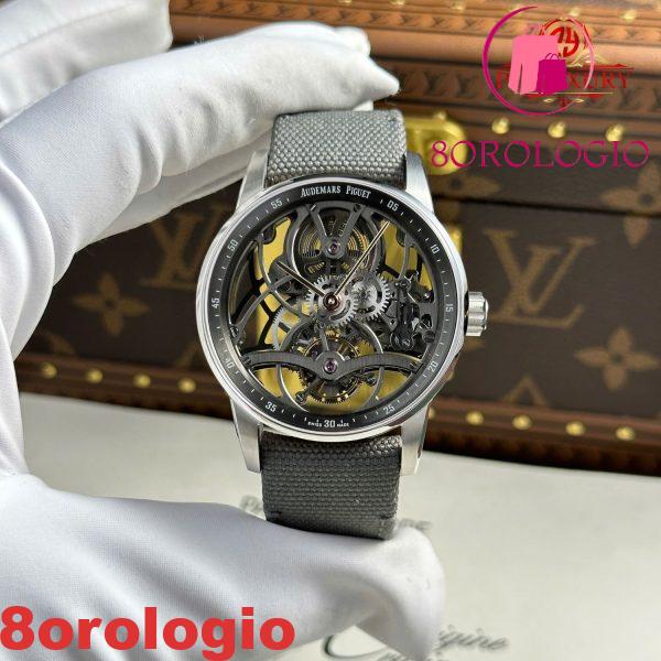 Audemars Piguet Code 11.59 Tourbillon Openworked 26600CR Quadrante Grigio Cinturino in Tessuto Migliore Replica 1:1 APPF 41mm Orologio - immagine 5