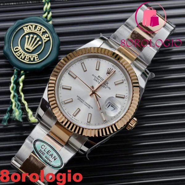 Rolex Datejust 126331 Two Tone Oro Rosa Quadrante Argento Oyster Replica Clean Factory 41mm Orologio - immagine 4