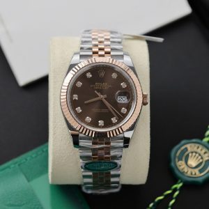 Replica migliore della fabbrica Clean Rolex Datejust 126331-0004 bicolore in oro rosa con quadrante marrone cioccolato e diamanti e bracciale Jubilee 41mm Orologio