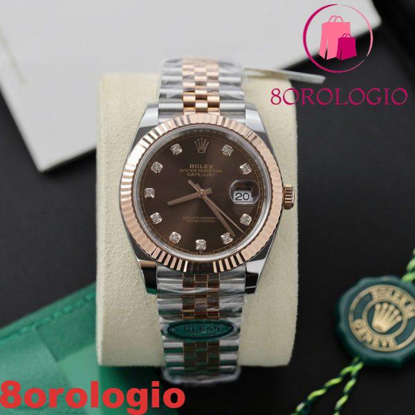 Replica migliore della fabbrica Clean Rolex Datejust 126331-0004 bicolore in oro rosa con quadrante marrone cioccolato e diamanti e bracciale Jubilee 41mm Orologio - immagine 3