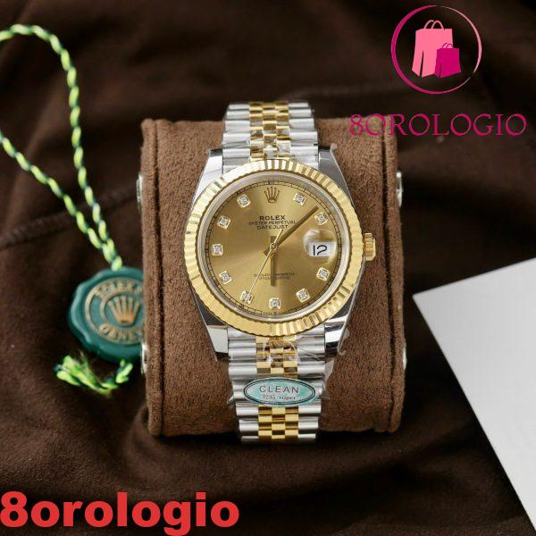 Rolex Datejust 126333 Due Toni Oro Giallo Quadrante Champagne con Diamanti Jubilee Miglior Replica Clean Factory 41mm Orologio - immagine 3