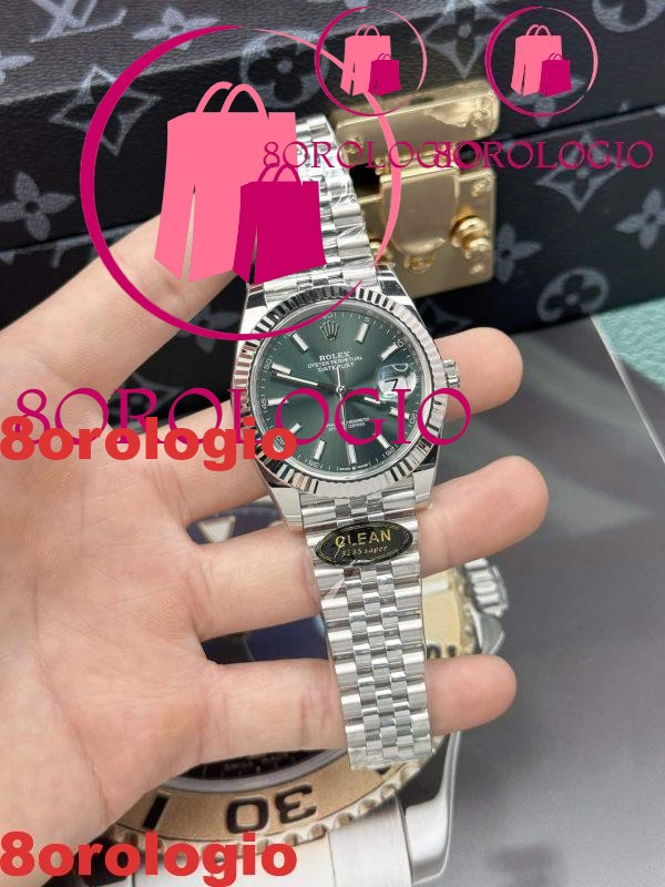 Replica Rolex Datejust 126334 Quadrante Verde Menta Luminoso Jubilee Super Clone 41mm Orologio