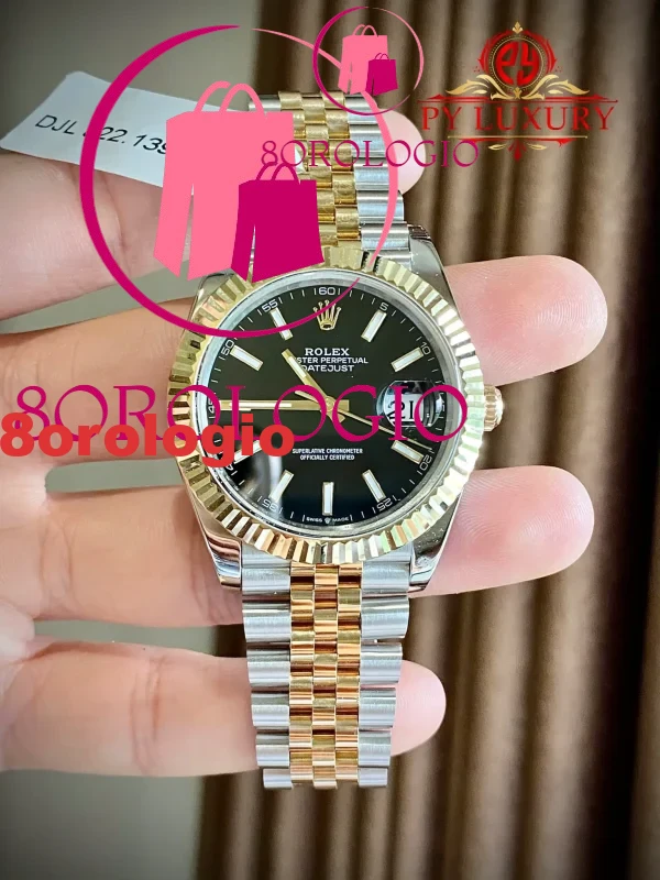Replica 1:1 Rolex Datejust 126333 Quadrante Nero Bracciale Jubilee Placcato Oro Giallo 10K 41mm Orologio
