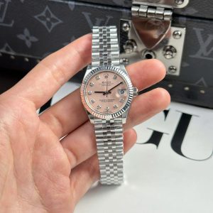 Rolex Datejust 278274 Quadrante Rosa con Diamanti Lunetta Zigrinata Bracciale Jubilee Migliore Replica THB 31mm Orologio