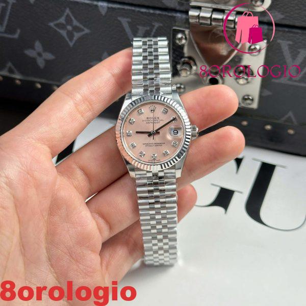 Rolex Datejust 278274 Quadrante Rosa con Diamanti Lunetta Zigrinata Bracciale Jubilee Migliore Replica THB 31mm Orologio - immagine 6
