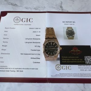 Replica Audemars Piguet Royal Oak 15400OR Quadrante Nero Personalizzato Baguette Moissanite Lunetta Placcato Oro 18K 1:1 Migliore Replica 41mm Orologio