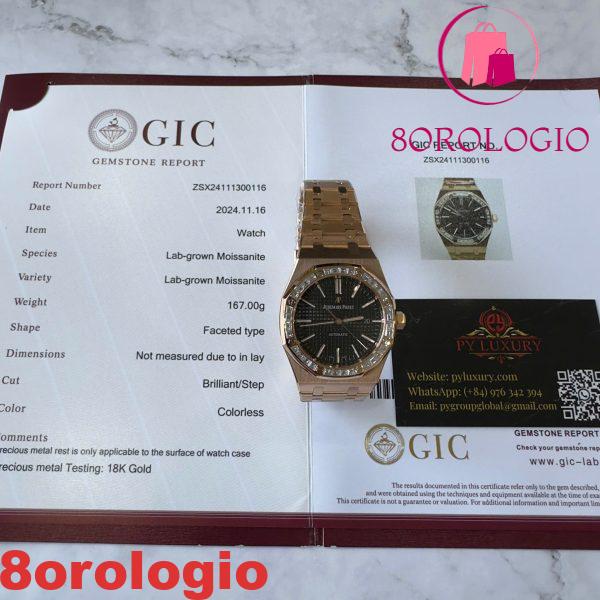 Replica Audemars Piguet Royal Oak 15400OR Quadrante Nero Personalizzato Baguette Moissanite Lunetta Placcato Oro 18K 1:1 Migliore Replica 41mm Orologio - immagine 8