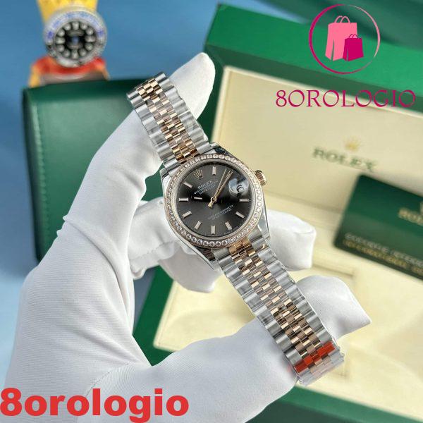 Replica Rolex Datejust 278381RBR-0018 Due Toni Oro Rosa Quadrante Ardesia Ghiera con Diamanti Bracciale Jubilee 31mm Orologio