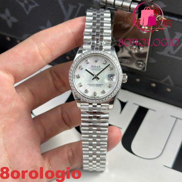 Replica migliore 1:1 Rolex Datejust 278384RBR Quadrante in Madreperla Bianca Lunetta con Diamanti Bracciale Jubilee 31mm THB Orologio