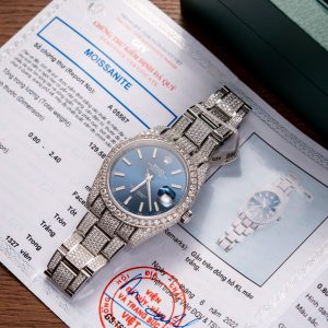 Replica di Alta Qualità Rolex Datejust 41 Quadrante Blu Iced Out Moissanite 41mm Orologio
