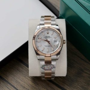 Rolex Datejust 41 Bicolore Oro Rosa Quadrante Motivo Argento Bracciale Oyster Miglior Replica Clean Factory 41mm Orologio