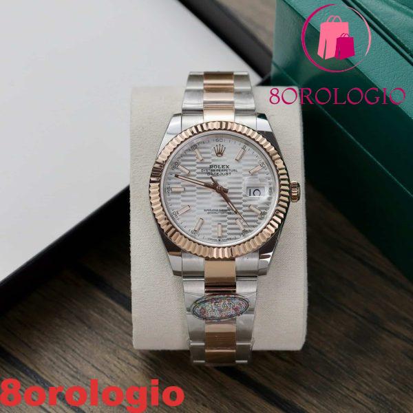Rolex Datejust 41 Bicolore Oro Rosa Quadrante Motivo Argento Bracciale Oyster Miglior Replica Clean Factory 41mm Orologio - immagine 2