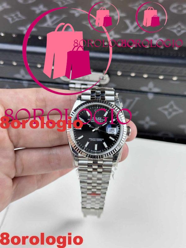 Replica di Alta Qualità Rolex Datejust Quadrante Nero Indici Luminosi 36mm Orologio