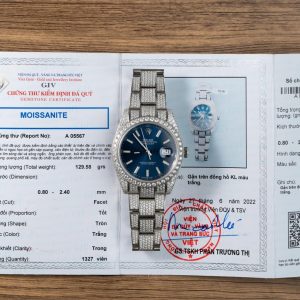 Replica migliore Rolex Datejust 41mm quadrante blu luminoso ghiacciato con moissanite Orologio