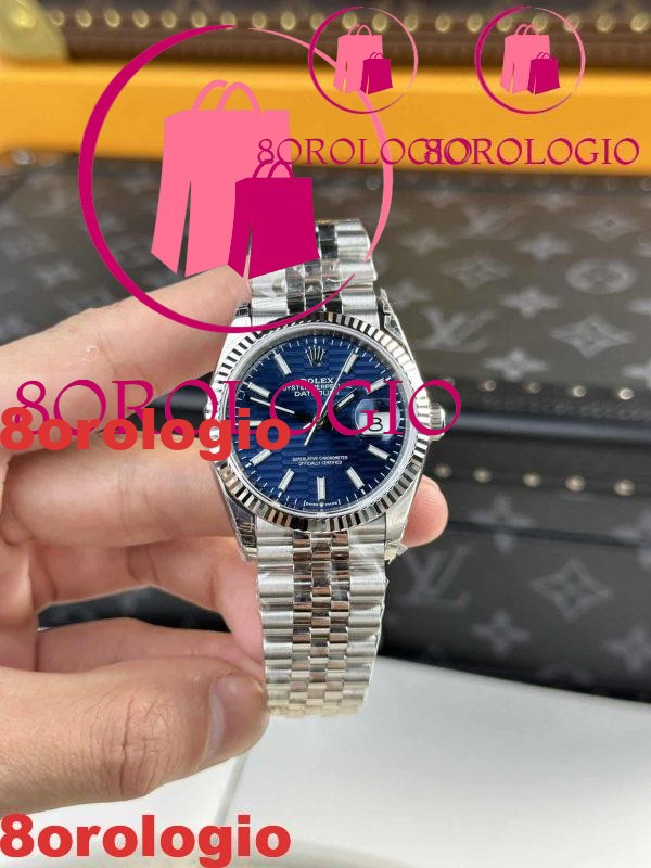 Rolex Datejust Quadrante Motivo Blu Bracciale Jubilee Luminoso Replica Super Clone 36mm Orologio