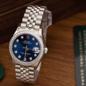 Rolex Datejust Lady 31 Quadrante Blu con Diamanti Lunetta con Pietre Bracciale Jubilee Replica Orologio