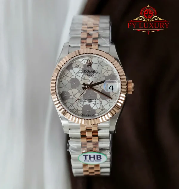 Replica Migliore 1:1 Rolex Datejust 278271 Due Tono Oro Rosa Quadrante Motivo Floreale Argento Bracciale Jubilee THB 31mm Orologio - immagine 3