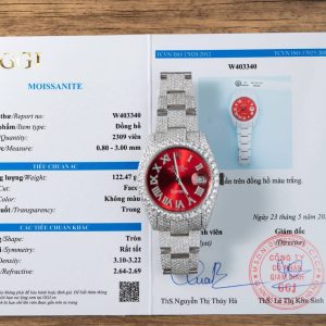 Replica Rolex Datejust Quadrante Romano Rosso Iced Out Moissanite Migliore 41mm Orologio