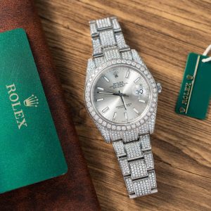 Replica migliore di Rolex Datejust quadrante argento bracciale Oyster tempestato di moissanite 41mm Orologio