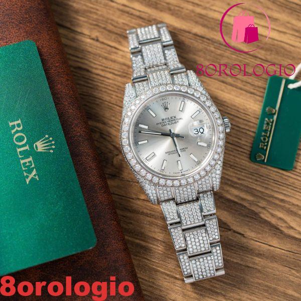 Replica migliore di Rolex Datejust quadrante argento bracciale Oyster tempestato di moissanite 41mm Orologio - immagine 4