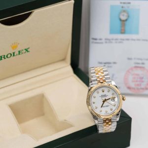 Rolex Datejust Due Toni 10K Oro Giallo Replica Quadrante Bianco MOP Jubilee 31mm Orologio