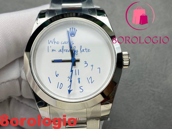 Rolex Datejust Who Cares I'm Already Late Quadrante Personalizzato Font Blu Replica 1:1 41mm Orologio - immagine 2