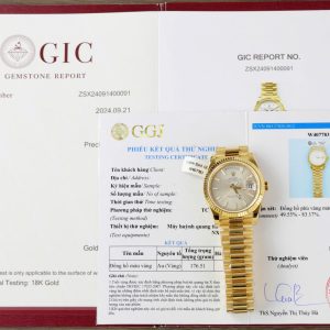 Replica GMF V3 Migliore Orologio Rolex Day Date 228238-0008 Quadrante Motivo Diagonale Argento Indici a Bastone Placcato Oro 18K 40mm Orologio