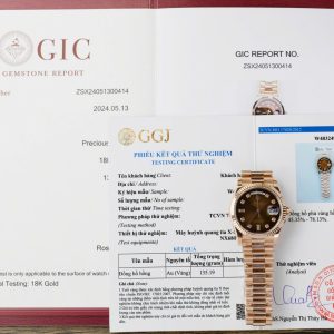 Replica 1:1 Rolex Day-Date 128235-0037 Quadrante Marrone Fumé con Diamanti 36mm in Oro 18K Orologio