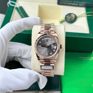 Rolex Day-Date 128235-0050 Oro Rosa Quadrante Grigio Ardesia con Diamanti 158g Replica di Alta Qualità QF 36mm Orologio