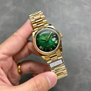 Rolex Day-Date 128238-0118 Oro Giallo Quadrante Verde Ombré Romano 158g Migliore Replica QF 36mm Orologio