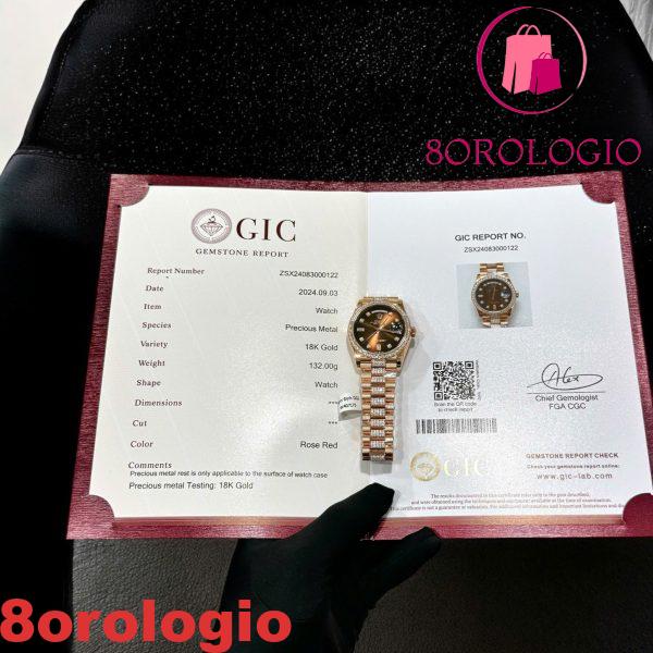 Rolex Day-Date 128345RBR Quadrante Marrone Ombré con Diamanti Oro 18K Avvolto Moissanite Personalizzato Replica 1:1 36mm Orologio - immagine 2