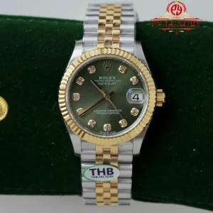 Rolex Datejust 278273 Due Toni Oro Giallo Quadrante Verde Oliva con Diamanti Bracciale Jubilee Miglior Replica THB 31mm Orologio