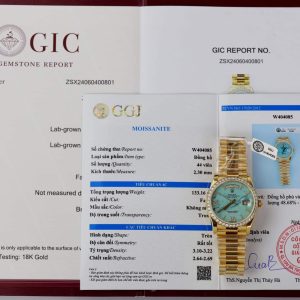 Rolex Day-Date 128348RBR-0037 Quadrante Turchese 18K Oro Giallo Replica Ghiera Moissanite 36mm Orologio