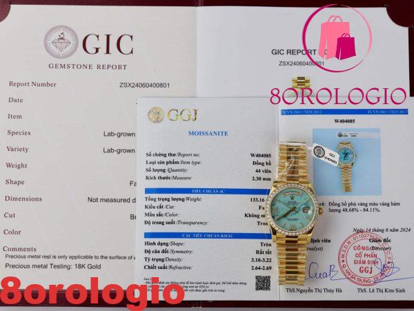 Rolex Day-Date 128348RBR-0037 Quadrante Turchese 18K Oro Giallo Replica Ghiera Moissanite 36mm Orologio