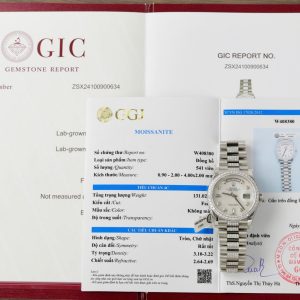 Rolex Day-Date 128349RBR Quadrante MOP Custom Ghiera e Bracciale in Moissanite Migliore Replica 36mm Orologio