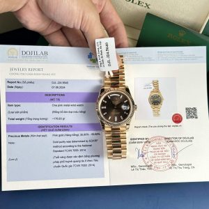 Rolex Day-Date 228235 18K Rose Gold Replica Quadrante cioccolato con diamanti 177g V3 GMF Super Clone 40mm Orologio